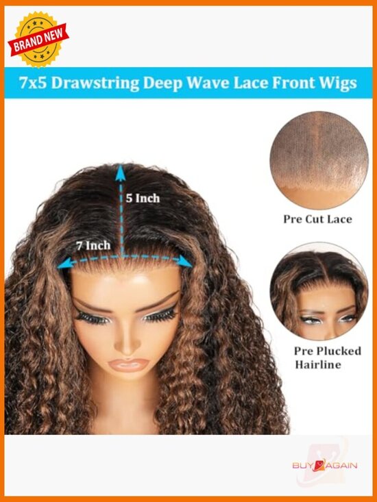 Deep Wave Balayage Glueless Lace Front Wig 7x5 HD Lace 200 Density 26 Inch main image 7